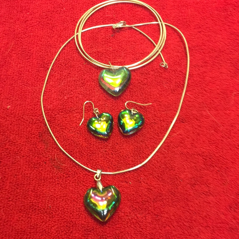 Multi Iridescent Necklace, Earrings, & Bracelet